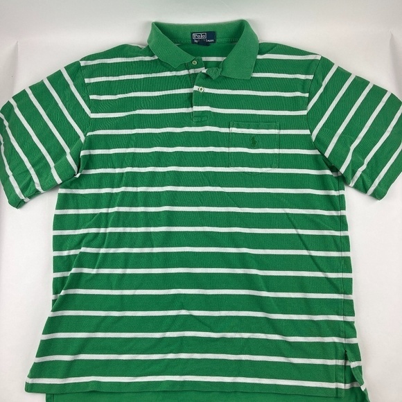 Polo Ralph Lauren Polo Mens Green White Striped Logo Pocket Short Sleeve - Picture 1 of 8